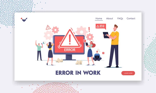 Fout in het werk Landing Page Template. Kleine karakters die gadgets vasthouden. Website 404 Pagina niet gevonden, Verbroken verbinding — Stockvector