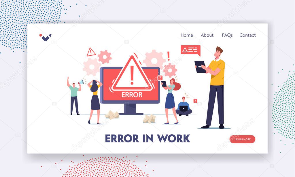 Error in Work Landing Page Template. Tiny Characters Holding Gadgets. Website 404 Page Not Found, Broken Connection