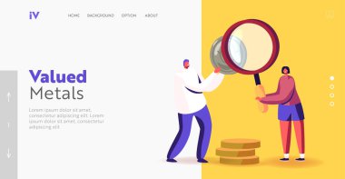 İnsanlar Antik Para Toplar, Numismatist Hobi, Numismatics Landing Page Şablonu. Tiny Numismatist İnceleme Eski Paralar
