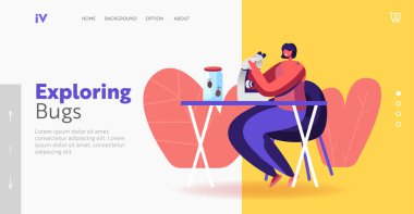 Böcekbilim Hobisi, Profesyonel Meslek İniş Sayfası Şablonu. Mikroskop ile Böcekleri Arama ve İnceleme