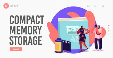 Fotoğrafçılık Yaratıcı Hobi İniş Sayfa Şablonu. Fotoğrafçı: Fotoğraf Makinesi Stüdyoda Kadının Resmini Çekiyor