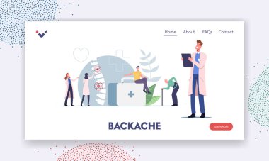 Karakterler Sırt Ağrısı ya da Lumbago İniş Sayfası Şablonu. Yaralı Omurga İltihabı için Doktoru Ziyaret Edenler