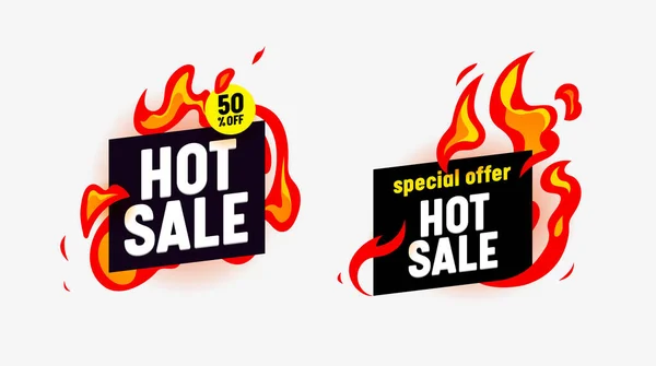 Hot Sale Banner mit Burning Fire und Typografie für Social Media Marketing. Sonderangebot für Geschäft oder Discounter — Stockvektor