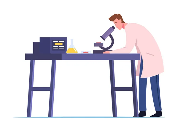 Neurobiologia ou Pesquisa Laboratorial Química, Conceito Experimental. Personagem de cientista masculino trabalhando em laboratório com equipamentos —  Vetores de Stock