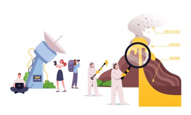 Volkan patlaması üzerine çalışan karakterler. Bilim adamları Volkan Çapraz Bölümü 'nde durup Lava ve Gaz' ı atmosfere püskürtüyor.