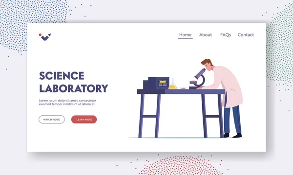 Neurobiologia, Laboratorio di Ricerca Chimica Landing Page Template. Personaggio scientifico maschile che lavora in laboratorio con attrezzature — Vettoriale Stock