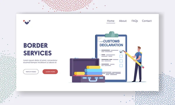 Customs Officer Character Filling Huge Declaration Landing Page Template (dalam bahasa Inggris). Pemeriksaan Keamanan Bandara Tiny - Stok Vektor