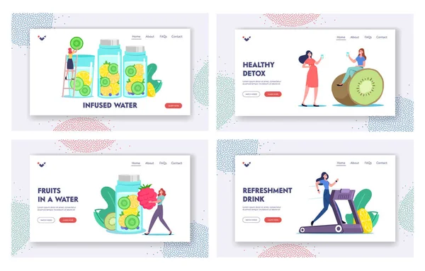 Sada šablon Vitamin Food Landing Page. Detox dieta, zdravý životní styl. Charakteristika Vaření Infuzované Ovocná voda, Smoothies — Stockový vektor