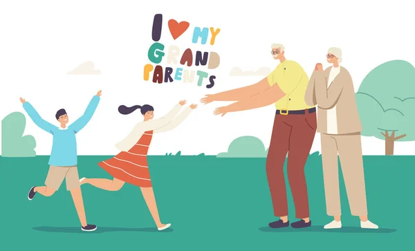 Веселые бабушки и дедушки встречаются с бабушками и дедушками. Счастливого семейного визита дедушки и бабушки. — стоковый вектор