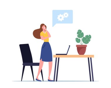 Yaratıcı fikir, Eureka Kavramı. İş Kadını Karakteri Projenin Gelişimi İçin İç Görüş Arıyor. Heyecanlı Kadın