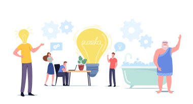 Dev Ampul Aranıyor Fikri 'nin etrafındaki küçük karakterler. Proje Geliştirme için İş Ekibi Arama İçgüdüsü