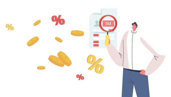 용설란을 가진 남성 캐릭터 - Tax Form, Making Payment with Percent Symbols and Golden Coins Around, Taxation — 스톡 벡터