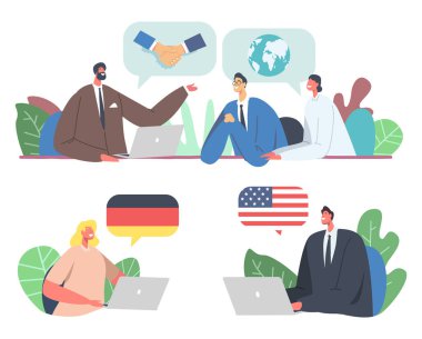 İş ortakları anlaşması. Çok ırklı Karakterler Ortaklığı, Anlaşma Konsepti. İş Adamları Müzakere Toplantısı