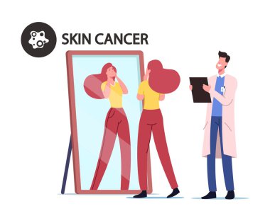 Aynanın Önünde Tehlikeli Doğum İzleri Arayan Kız, Doktor Dermatolog Onkolog Panoya Not Tut