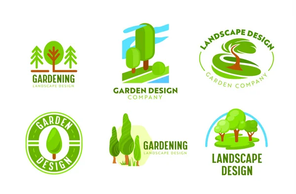 Set von Logo Garden Landscape Design. Gardening, Green Landscaping Company Icons. Baumpark, Naturwald und Parkland — Stockvektor