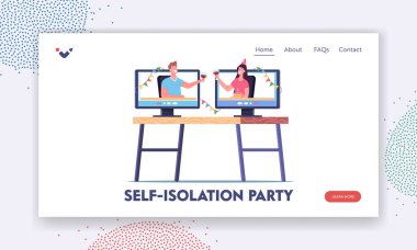 Sanal Doğum günü, Çevrimiçi Parti, Festivalsel Olay İniş Sayfası Şablonu. Arkadaşlar Gözlüğü Monitörlerden Alkolle Bağlar