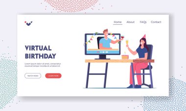 Sanal Doğum günü, Çevrimiçi Parti İniş Şablonu. Arkadaş Karakterleri Alkolle Şarap Kadehleri, Kutla