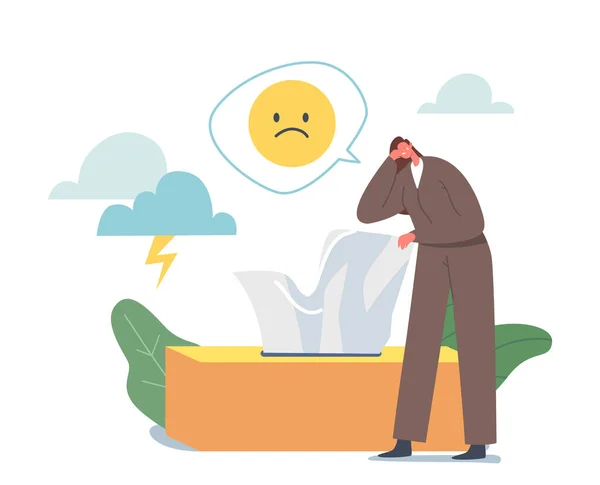 Femme anxieuse souffrant de dépression et d'anxiété Problème se sentant frustré Pleurer près d'une énorme boîte avec des lingettes — Image vectorielle