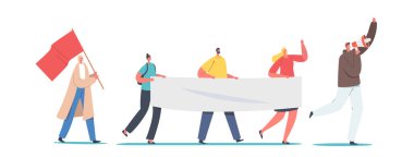 Devrim ya da Gösteri Üzerine Pankartlı ve İmzalı İnsanları Protesto Etme, Sancaklı ve İşaretli Aktivist Karakterler