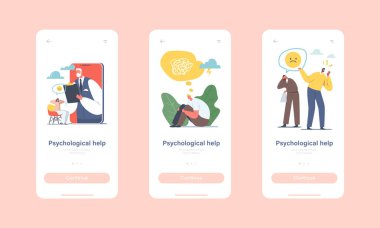 Psikoterapi Yardım Hattı, Online Danışmanlık Mobil Uygulama Sayfası Ekran Şablonu. Doktor Psikolog Randevusu