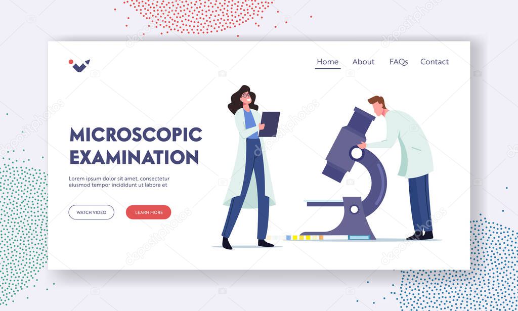 Urine Microscopic Examination in Clinical Laboratory Landing Page Template. Doctor Research Urine Sample on Microscope