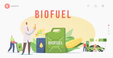 Karakterler istasyon İniş Sayfası Şablonunda Biyoyakıt ile Araç Dolduruluyor. Man Pompalama Eko Benzin, Otomatik Benzin