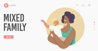 Karışık Aile İniş Şablonu. Çok kültürlü ve çok ırklı, Afrika kökenli Amerikan Ana Karakteri