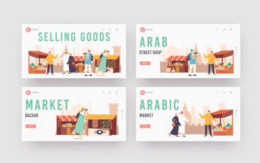 Gezginler Arap Piyasası İniş Şablonu 'nu ziyaret etti. Kamera ve Yerel Arapların Giydiği Turist Karakterleri