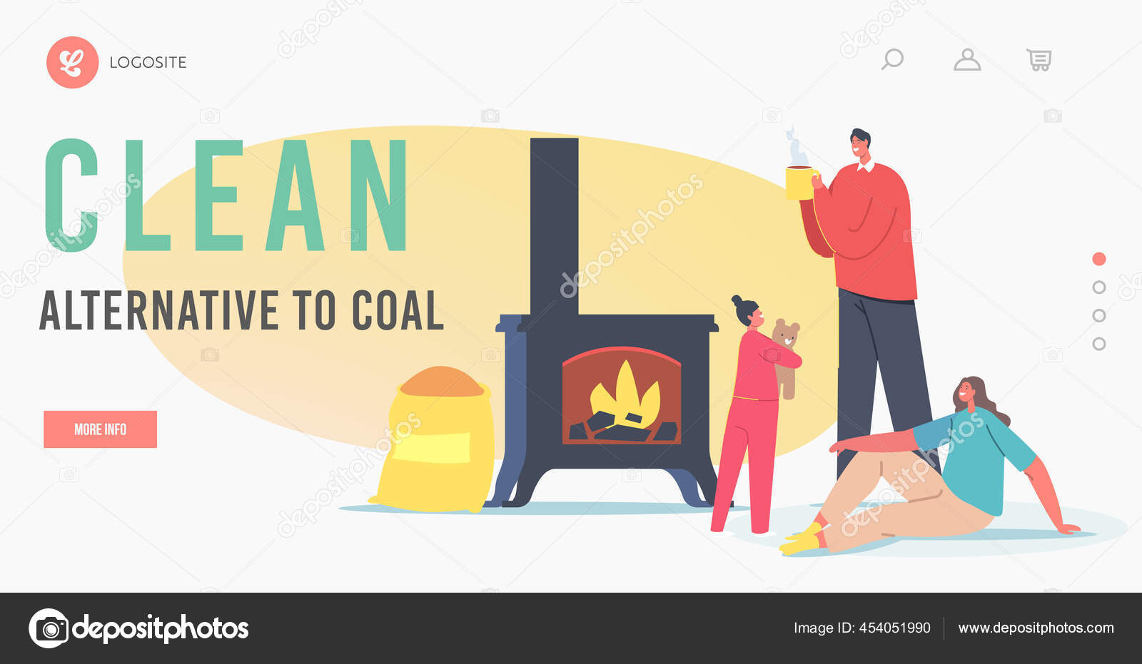 Alternative Bio Coal Landing Page Template. Family Characters Heating