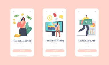 Mali Muhasebe Mobil Uygulama Sayfası Ekran Şablonu. Karakterler Performans, Analiz, İş İstatistikleri