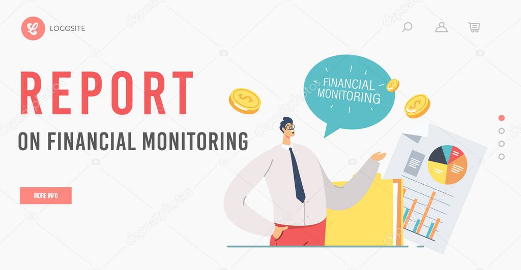 Financial Monitoring Report Landing Page Template. Business Meeting, Project Presentation. Data Analysis Statistic Chart