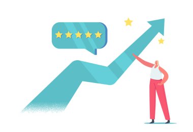 Dev Büyüyen Ok 'ta Beş Yıldızlı Küçük Kadın Karakter Duruşu Müşteri Kalitesi Geri besleme kabarcığı, Tüketim