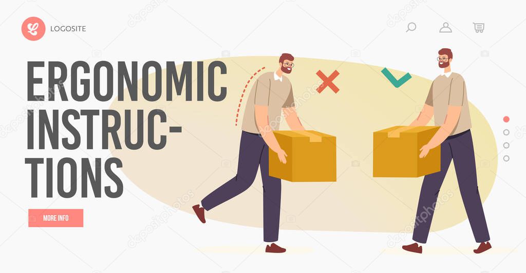 Ergonomic Instructions Landing Page Template. Right and Wrong Manual Handling and Lifting of Heavy Objects