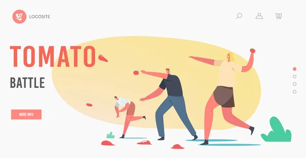 Μάχη τομάτας, πρότυπο σελίδας προορισμού διακοπών. Ισπανία Παραδοσιακή Συγκομιδή La Tomatina Φεστιβάλ Γιορτή Concept — Διανυσματικό Αρχείο