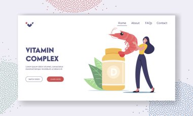 Sağlıklı gıda ürünleri D Vitamini İniş Şablonu içerir. Sağlık için besin takviyesi. Vitaminli şişe