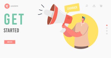 Nakit para İniş Sayfası Şablonu 'nu getir. Çevrimiçi İlişkiler, İlişkiler. Adam megafona bağırıyor. Kampanyaya Uyarı
