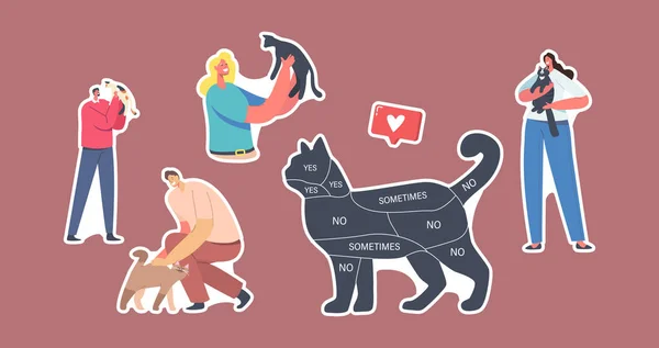 사람들 과 애완 동물들로 구성되어 있다. ( 영어 ) Cat with Infographics on Body Yes, No, sometimes. 동물을 돌보는 주인들 — 스톡 벡터