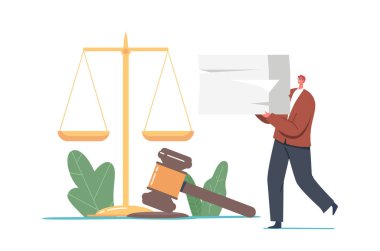 Tiny Man Noter ya da Avukat Gavel ve Pul 'un yakınındaki Yasal Belgelerle Büyük Yığınlar Taşır. Avukat Servisi, Belgeleme