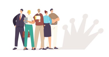 İş Takımı Konsepti. Başarılı Yöneticiler veya İş Adamları Karakterleri Güvenilir Pozisyonlarda Duruyor