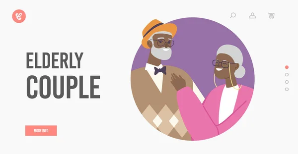 Πρότυπο σελίδας ηλικιωμένων αφρικανικών ζευγαριών. Οι ηλικιωμένοι παντρεμένοι κρατούν τα χέρια τους όρθιοι. Γέρο και γυναίκα — Διανυσματικό Αρχείο