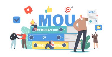 Geniş Açıklamaları Açıklayan Büyük Mutabakat Belgesi Yığını Etrafındaki Küçük İşadamları Karakterleri