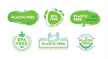 Simge Plastik veya BPA Serbest Teması. Yeşil Yaprak Çizgili Plastik Zehir Rozeti Yok