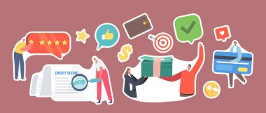 Set of Stickers Good Credit Score Loan Approval. Creditworthiness or Risk of Individuals for Debt, Mortgage and Payment