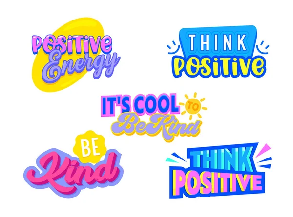 Set of Icons Think Positive, Banners with Colorful Elements Isolated on White Background. Motivational Quotes — Vettoriale Stock