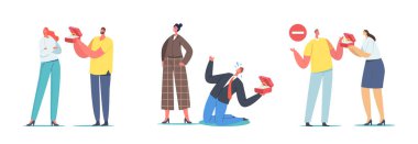 Set of Male and Female Characters Renouncement, Unrequited Love Concept. Loving Man Give Ring to Woman Rejecting