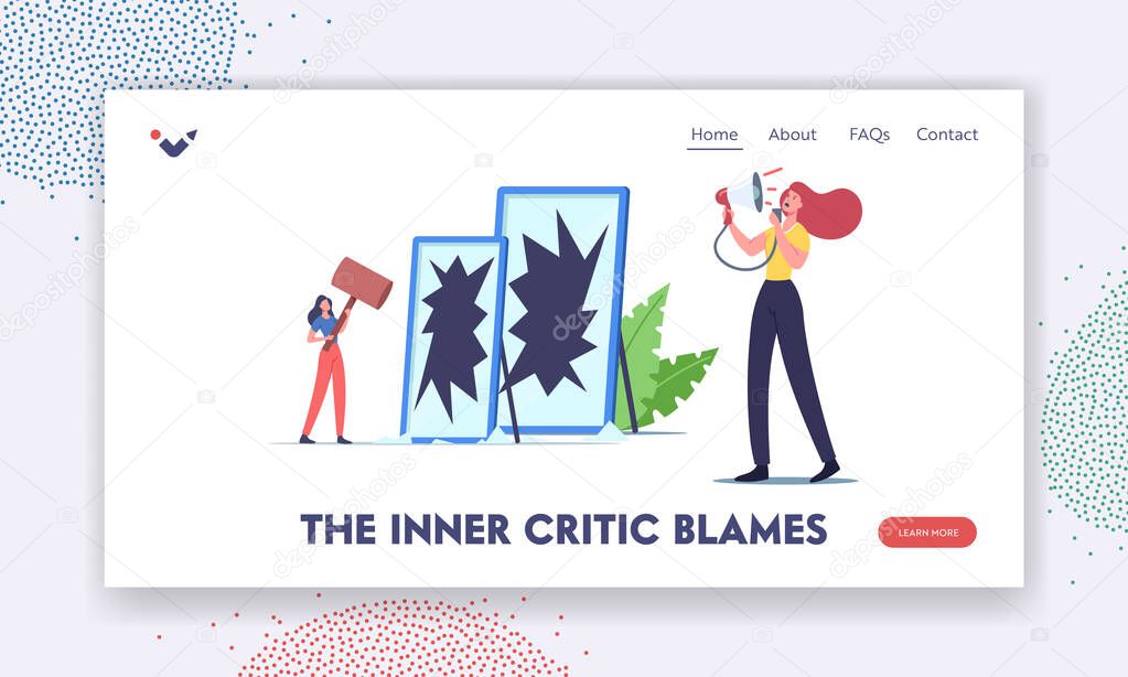 The Inner Critic Blames, Self Anger, Low Self-Esteem Landing Page Template. Unhappy Angry Female Character Yelling