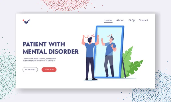 Patient with Mental Disorder Landing Page Template. Low Self Esteem, Loathing and Anger. Character Mind Health Problem — Vector de stock