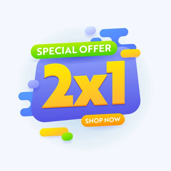 2X1 Oferta Especial Venta Banner Publicidad, mitad de precio Promocional Ad Card Design para Compras Descuento, Media Promo — Archivo Imágenes Vectoriales