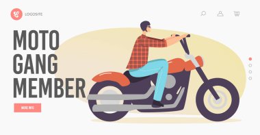 Moto Çetesi Üyesi İniş Sayfa Şablonu. Sokak Yarışçısı Şehir Kültürü. Zalim Motorcu Erkek Motorsiklet Sürme Karakteri