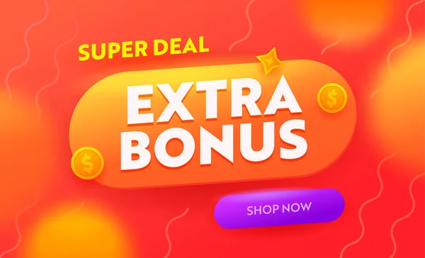 Bonus supplémentaire, Super Deal Sale Banner, Publicité marketing sur les médias sociaux numériques. Magasiner maintenant Shopping Offre de réduction — Image vectorielle